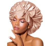 BONNET QUEEN Bonnet Satin Cheveux Nuit pour Dormir, Bonnet en Satin pour Cheveux Charlotte Locks Bouclés, Ajustable avec Long Elastique pour Femmes et Hommes,Champagne,Moyen
