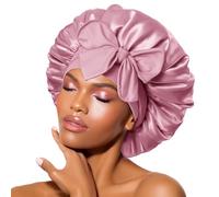 BONNET QUEEN Bonnet Satin Cheveux Nuit pour Dormir, Bonnet en Satin pour Cheveux Charlotte Locks Bouclés, Ajustable avec Long Elastique pour Femmes et Hommes,Or Rose,Moyen