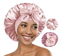 BONNET QUEEN Bonnet Satin Cheveux Nuit pour Dormir HYALURONIC Acide, Bonnet en Satin Reversible pour Cheveux Charlotte Bouclés, Ajustable avec Long Elastique et Chouchou, Crème Rose & Or Rose