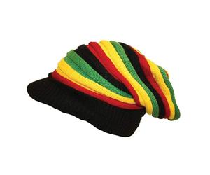 Bonnet rasta jamaïcain à rayures : bonnet souple pour les amateurs de reggae, accessoires parfaits pour dreadlocks et cadeaux des Caraïbes pour homme et femme, Noir , 6 1/2-7 3/4
