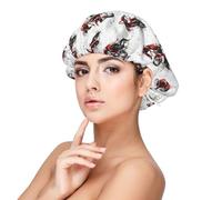 Bonnet rouge en satin de soie imprimé moto pour femme endormie, double couche réglable en satin, bonnet de nuit pour cheveux bouclés