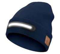 Bonnet sans Fil de 9,84 Pouces, Bonnet en Acrylique, Chapeau tricoté Intelligent avec Casque sans Fil Rechargeable et lumière LED à Triple Mode améliore la sécurité, Bleu, XL