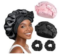 Bonnet Satin Cheveux Nuit,2 PCS Bonnet de Nuit en Satin pour Femmes et Filles Bonnet de Cheveux Nuit Réglable Double Couche Douce pour Cheveux Naturels Bouclés et Lisses