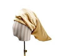Bonnet Satin Cheveux Nuit Bonnet de luxe en soie Pure for dormir, Bonnet de nuit en soie de mûrier 100, cheveux longs, Turban en soie, grand Volume, cheveux bouclés(Gold)