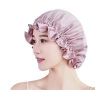 Bonnet Satin Cheveux Nuit Bonnet Double couche en soie de mûrier for femmes, Bonnet de nuit en soie Pure, Turban en soie naturelle, Bonnet de couchage de luxe, couvre-chef(Lotus pink)