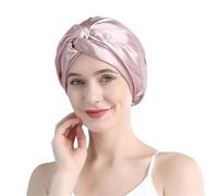 Bonnet Satin Cheveux Nuit Bonnets Turban en soie for femmes, bonnet de nuit torsadé, enveloppe cheveux en soie Pure, couvre-chef for dames bouclées(Lotus pink)