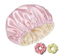 Bonnet Satin Nuit Réversible, Charlotte de Nuit en Satin Polyester Double Couche avec Bande Réglable et 2 Chouchous, Bonnet pour Cheveux Bouclés, Longs et Naturels, Protection Cheveux Pendant le Somme