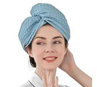 Bonnet sèche-cheveux, bonnet de douche, Serviette for cheveux Turban Séchage rapide Absorbant Léger Multicolore(Waffle Blue)