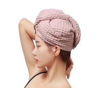 Bonnet sèche-cheveux, bonnet de douche, Serviette for cheveux Turban Séchage rapide Absorbant Léger Multicolore(Waffle Pink)