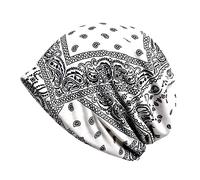 Bonnet Slouchy Beanie pour Femme - Couvre-chef pour Chimiothérapie en Coton, Bonnet de Nuit, Turban, Foulard Musulman pour Femmes et Hommes, Blanc, Taille Unique