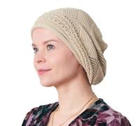 Bonnet Slouchy Femme en Crochet Surdimensionné, Chapeau Homme en 100% Coton, Bonnet Rasta Tam pour Cheveux Locks Beige