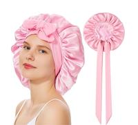 Bonnet Soie Cheveux Nuit pour Dormir 100% Soie,Grand Cache Cheveux à Double Couche avec Bande à Nouer,Ultra Doux Antidérapant,Turban Femme pour Cheveux Frisés Longs
