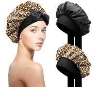 Bonnet Soie Cheveux Nuit pour Dormir, 2 Pièces Bonnet de Nuit Doux en Soie pour Cheveux Longs Cheveux Bouclés, Respirant Bonnet de Sommeil, Large Bande Ajustable pour Attacher à la Tête