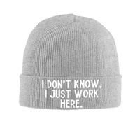 Bonnet souple pour homme, « I Don't Know I Just Work Here » en tricot avec tête de mort, chapeau d'hiver chaud à revers uni, gris, Taille unique