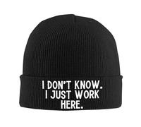 Bonnet souple pour homme, « I Don't Know I Just Work Here » en tricot avec tête de mort, chapeau d'hiver chaud à revers uni, Noir , Taille unique