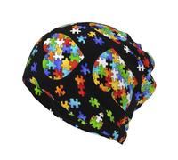 Bonnet souple pour la sensibilisation à l'autisme, pièces de puzzle, imprimé cœur, pour homme et femme, bonnet de course à pied, chimio, casquette tête de mort, Noir , Taille unique
