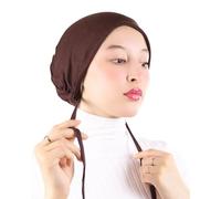 Bonnet sous hijab en jersey coton et intérieur satin pour maintenir la chevelure des femmes musulmanes voilées (Marron Chocolat)