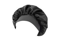Bonnet tendance pour femme avec perles tressées musulmanes à volants pour le cancer - Bonnet de sommeil doublé en satin, Noir , Taille unique