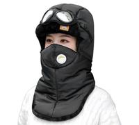 Bonnet Thermique d'hiver avec Lunettes - Bonnet Chaud Ajustable Protection Visage Hivernal - Cagoule de Ski à Protection Faciale Complète - pour Hommes Randonnée Ski Snowboard Motoneige