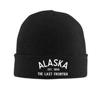 Bonnet Tricoté Alaska, La Dernière Frontière, Noir Tricoté Chapeau Classics Knit Beanie Moderne Bonnet d'hiver pour Peche Cyclisme Camping