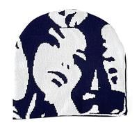Bonnet tricoté avec motif portrait humain, hiver, étudiant, plein air, cyclisme, escalade, temps froid, garde au chaud, bonnets tricotés pour femmes, adultes et adolescents, bleu marine, Taille unique