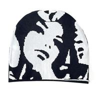 Bonnet tricoté avec motif portrait humain, hiver, étudiant, plein air, cyclisme, escalade, temps froid, garde au chaud, bonnets tricotés pour femmes, adultes et adolescents, Noir , Taille unique