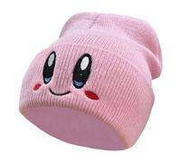 Bonnet tricoté avec motif visage souriant mignon et brodé pour garçons et filles, rose, taille unique