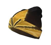 Bonnet tricoté - Bonnet d'hiver avec imprimé cannabis doré, parfait pour temps froid et activités de plein air, noir, taille unique