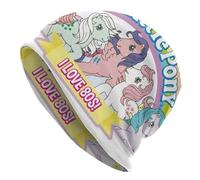 Bonnet tricoté chaleur, mes petites-années 80 Bonnet tricoté bonnet chaud casquettes d’extérieur My Little Mio Mini Vintage Anni 80 des années 80 poneys chevaux couleur arc-en-ciel dessin animé