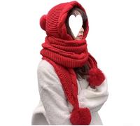 Bonnet tricoté chaud avec écharpe et cache-oreilles de style coréen, bonnet d'hiver pour femme, tissu acrylique pour l'extérieur (rouge)