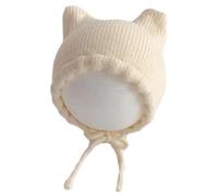Bonnet tricoté chaud et tendance pour bébé avec oreilles de couleur unie - Cadeau élégant de dessin animé pour nourrissons - Léger - Hiver tendance - Pour garçons et filles - Tendance, blanc, Taille