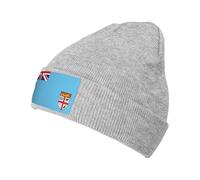 Bonnet tricoté chaud imprimé drapeau des Fidji, noir, design extensible sans bord, adapté pour le ski, la course à pied et au quotidien., Gris, taille unique