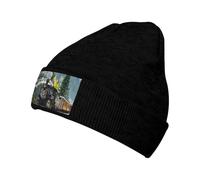 Bonnet tricoté doux et chaud avec imprimé train à vapeur, bonnet d'hiver unisexe tendance pour homme et femme, Noir , Taille unique