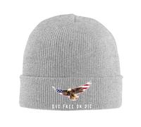 Bonnet Tricoté Drapeau Américain « Vivre Libre Ou Mourir » avec Eagle À Tête Blanche Épais Tricoter Chapeau Anti-Transpiration Chapeau Tricoté pour Femme Ski Sports