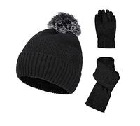 Bonnet tricoté en laine et peluche - Trois costumes - Gants chauds tricotés - Bonnet - Écharpe - Trois costumes - Écharpe - Chapeau - Ensemble pour homme, Noir , Taille unique