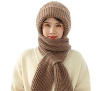 Bonnet Tricoté Ensemble Hiver 2 en 1 Écharpe Beanie avec Cache-Cou Doublure Polaire Chaud Chapeau d'Hiver avec Pompon Femme Bonnet de Sport et Tour de Cou Chaud, Super Cadeau Noël Fille