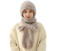 Bonnet Tricoté Ensemble Hiver 2 en 1 Écharpe Beanie avec Cache-Cou Doublure Polaire Chaud Chapeau d'Hiver avec Pompon Femme Bonnet de Sport et Tour de Cou Chaud, Super Cadeau Noël Fille