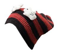 Bonnet tricoté épais en corne pour enfants pour l'escalade, le ski, le sport, les rayures, couvre-chef, couvre-chef, pull, casquettes, noir/rouge, Taille unique