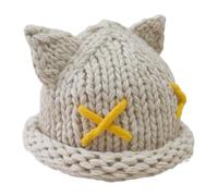 Bonnet tricoté épais en fourrure pour enfants, pour l'escalade, le ski, le sport, chaton foncé, couvre-chef surdimensionné pour bébé, blanc, taille unique