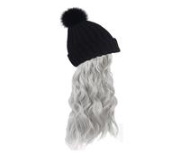Bonnet tricoté for femme, bonnet tricoté chaud for l'hiver, bonnet d'hiver for femme avec perruque, grandes extensions de cheveux bouclés et ondulés, bonnet de neige en tricot attaché for fête, mariag