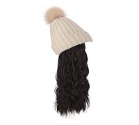 Bonnet tricoté for femme, bonnet tricoté chaud for l'hiver, bonnet d'hiver for femme avec perruque, grandes extensions de cheveux bouclés et ondulés, bonnet de neige en tricot attaché for fête, mariag