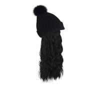Bonnet tricoté for femme, bonnet tricoté chaud for l'hiver, bonnet d'hiver for femme avec perruque, grandes extensions de cheveux bouclés et ondulés, bonnet de neige en tricot attaché for fête, mariag