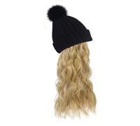 Bonnet tricoté for femme, bonnet tricoté chaud for l'hiver, bonnet d'hiver for femme avec perruque, grandes extensions de cheveux bouclés et ondulés, bonnet de neige en tricot attaché for fête, mariag
