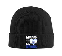 Bonnet Tricoté Mon Cœur, Mon Pays, Mon Israël Coupe-Vent Tricoter Chapeau Slouch Casquette Tricoté pour Sports Adultes Femme