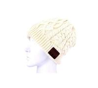 Bonnet Tricoté Motifs Vagues Haute Qualité Bluetooth Microphone Charge USB Beige