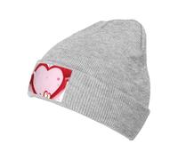 Bonnet tricoté noir, chapeau chaud imprimé petit cœur rouge, chapeau extensible sans bord, convient pour les hommes et les femmes., Gris, taille unique