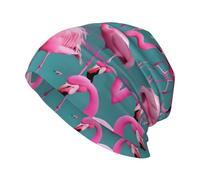 Bonnet tricoté pour adulte - Bonnet unisexe - Bonnet chaud d'hiver - Casquette tête de mort - Imprimé Headwea - Un flocage de flamants roses - Noir - Taille unique