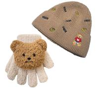 Bonnet Tricoté Pour Enfants, Gants Pour Enfants, Bonnet d'Ours, Gants d'Ours, Gantss Chauds Antigel, Gantss d'Hiver à Cinq Doigts, Bonnet Chaud d'Hiver, Adapté Aux Enfantss, Marron
