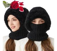 Bonnet tricoté pour Femme en Automne et en Hiver, Bonnet 3 en 1 résistant au Froid, Bonnet Chaud d'hiver pour Femme, Bonnet écharpe Coupe-Vent, Masque Facial, écharpe à Capuche résistante (Black)