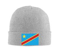 Bonnet Tricoté Unisexe,Acrylique Léger et Chaud,Extensible avec République démocratique du Congo Motif Drapeau Partiel pour Usage Quotidien,Gris